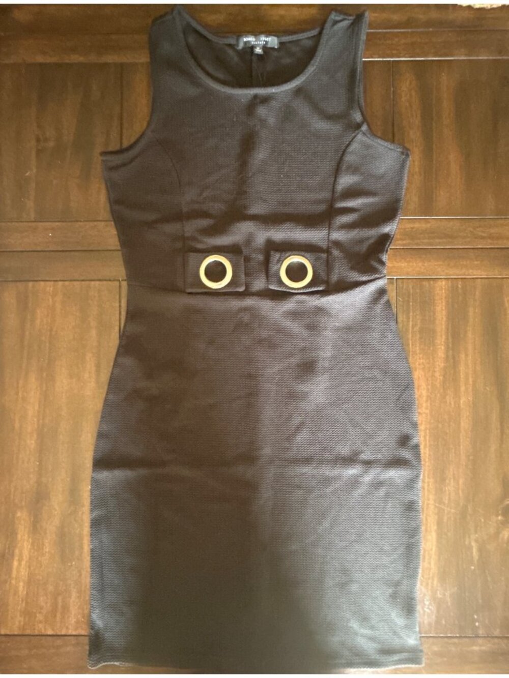 Romeo + Juliet Couture Black Textured Sleeveless Bodycon Dress M Gold Grommet
